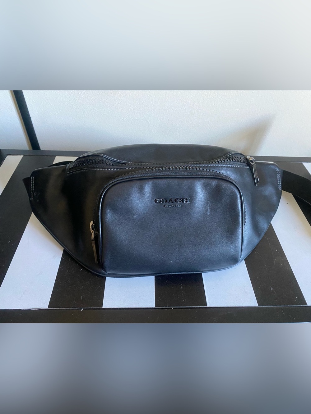 Coach Black Leather Waist Pack Belt Bag